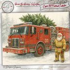 Printable Firetruck Christmas Card • Engine 37 Watercolor Holiday Card • Firefighter A2 (5.5"x4.25") Folded Greeting Card