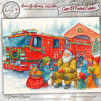 Engine 37 Printable Firetruck Christmas Card • Festive Firehouse Holiday Greeting • First Responder Santa Scene • Instant Download DIY
