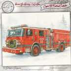 Printable Firetruck Christmas Card • Engine 37 Watercolor Holiday Card • Honor the Heroes • A2 (5.5"x4.25") Folded Greeting Card