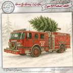 Printable Firetruck Christmas Card with Engine 37 Tree Delivery, Honor the Heroes Holiday Collection • Firefighter A2 (5.5"x4.25") Folded Greeting Card
