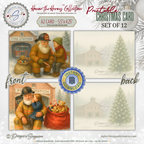 Printable Firefighter Santa Christmas Card Set of 12, A2 Cards (5.5”x4.25”), First Responder Holiday Greetings, Fire Station Watercolor Art