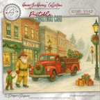 Printable Fireman Santa Christmas Card, Firefighter Holiday Greeting, A2 (5.5”x4.25”), First Responder Gift, Vintage Downtown Toy Shop Scene