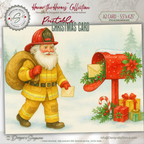 Printable Firefighter Santa Christmas Card, A2 (5.5”x4.25”), Fireman Holiday Greeting, First Responder Gift, Watercolor Art, Mailbox Scene