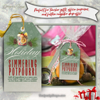 Green Holiday Potpourri Tag with Gift Bag
Green simmering potpourri gift tag shown on a festive treat bag with citrus and cinnamon sticks. Great for teacher appreciation, corporate holiday gifts, and handmade Christmas keepsakes.