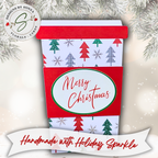 Handmade Christmas Gift Card Holder | Coffee Cup Gift Card Holder for Teachers, Coworkers & Coffee Lovers | Red & Green Christmas Trees
