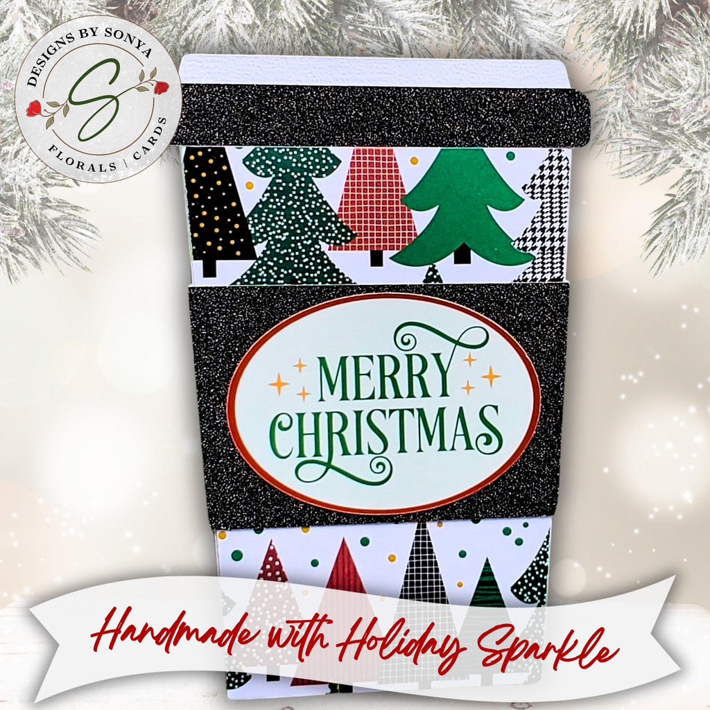 Handmade Christmas Gift Card Holder | Coffee Cup Gift Card Holder for Teachers, Coworkers & Coffee Lovers | Merry Christmas Tree Design