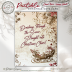 Vintage Sleigh Christmas Note Card, Printable Holiday Greeting Card, Dashing Through the Snow, A2  (4.25x5.5"), Elegant Christmas Stationery