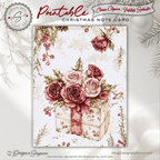 Floral Gift Box Christmas Printable Card • A2 (4.25" x 5.5") Folded Holiday Greeting Note Card • Winter Rose Bouquet Design • Christmas Stationery