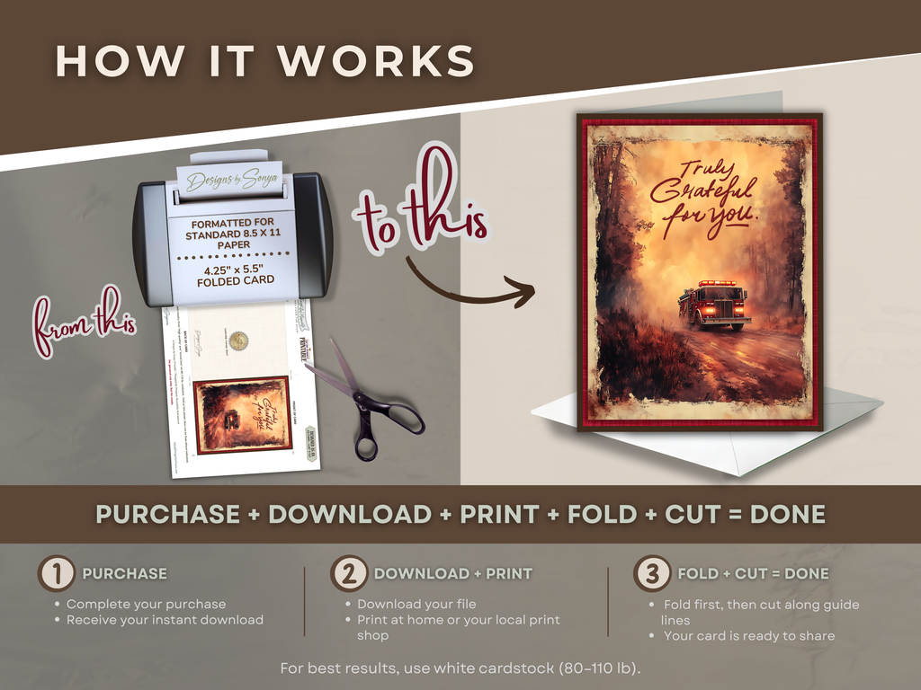 Texas Wildfire "Truly Grateful for You" Printable Thank You Card for Firefighters and First Responders