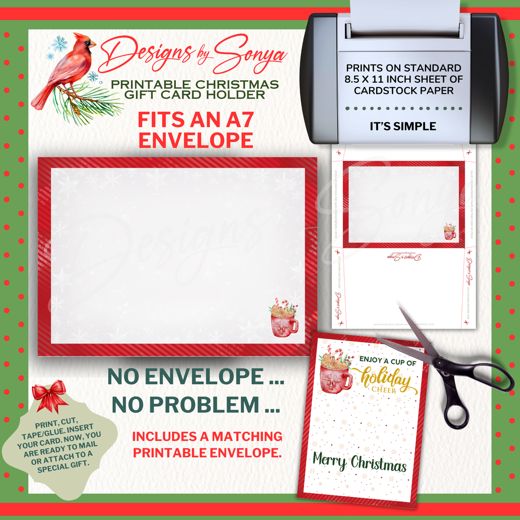 Matching Printable Envelope

Coordinating printable A7 envelope template with red stripe frame and cocoa mug accent. Shows how the gift card holder and envelope create a complete, ready-to-mail Christmas presentation.