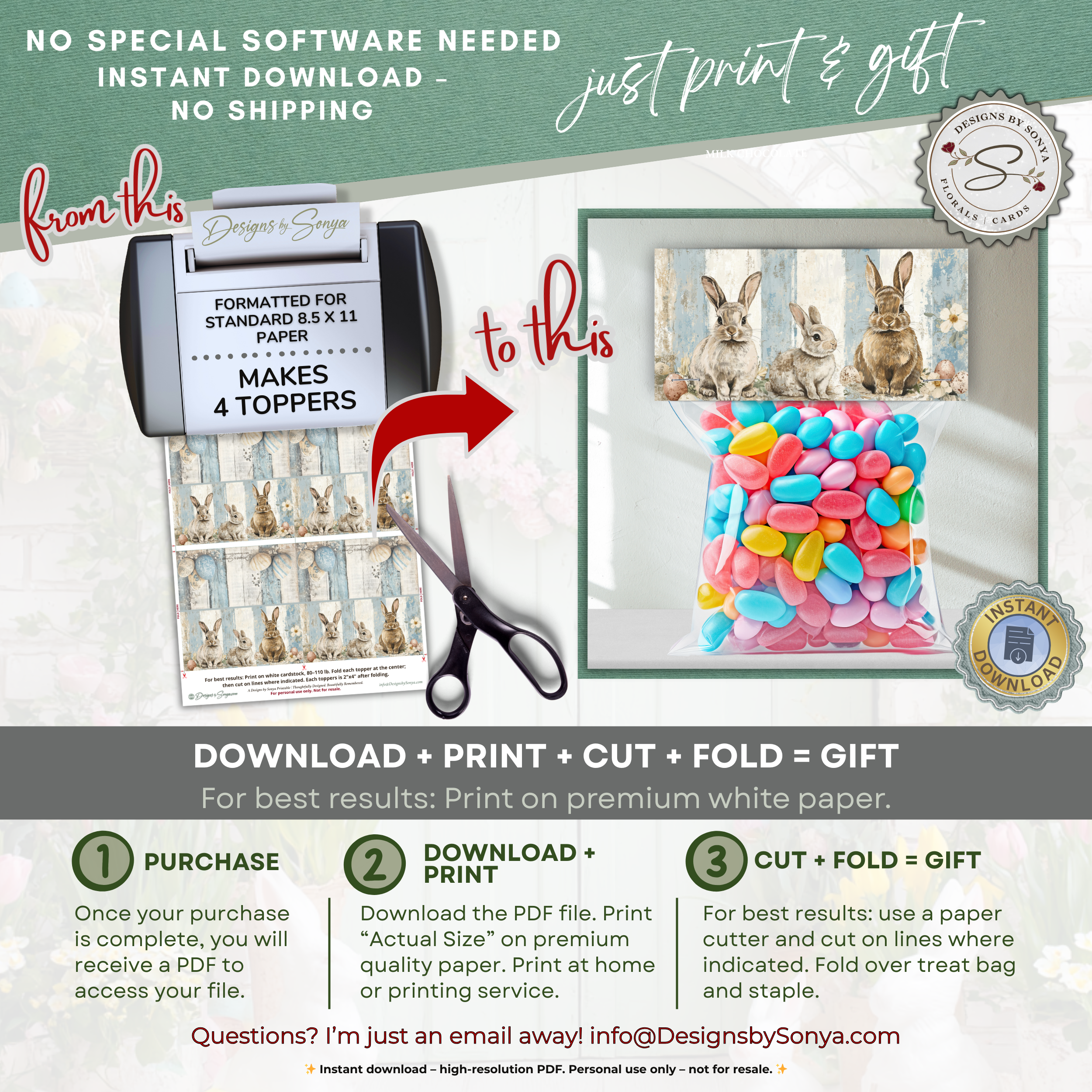 Easter Treat Bag Topper Printable – Sweet Easter Wishes Bunny Topper for DIY Easter Gifts, Classroom Treats & Spring Parties