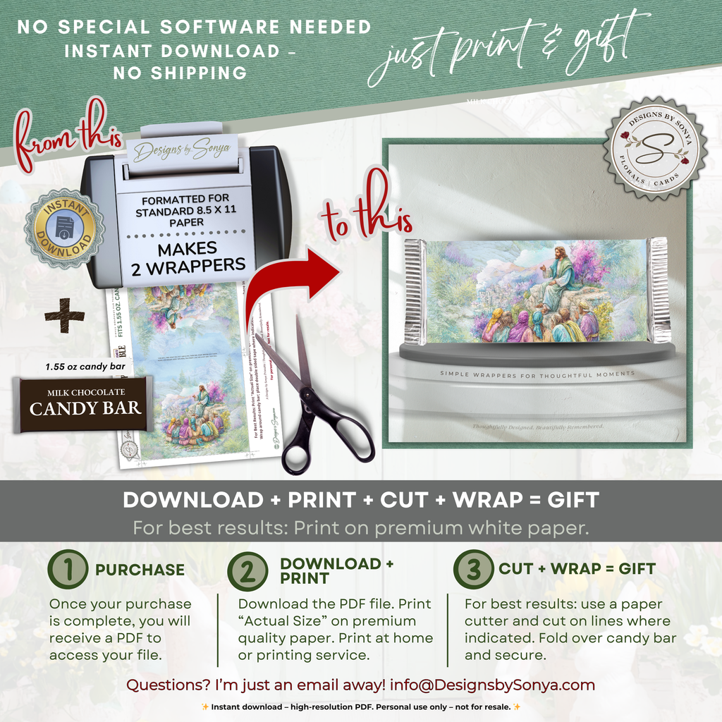 Jesus Teaching Disciples Easter Candy Bar Wrapper Printable – Faith Based Chocolate Wrap for 1.55 oz Bars – Religious Spring Party Favor - Easter Basket