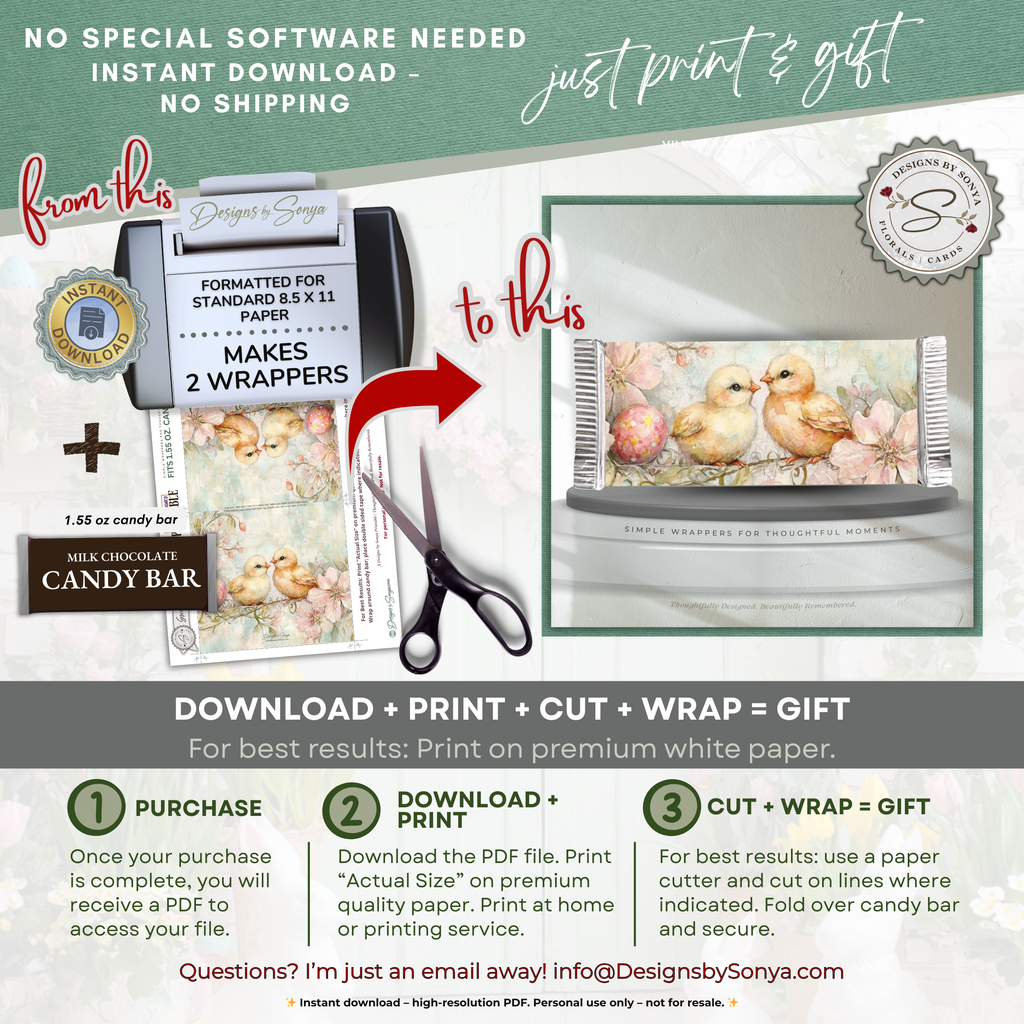 Baby Chick Easter Candy Bar Wrapper Printable – Watercolor Spring Happy Easter Chocolate Sleeve – Classroom, Church Treat Favor