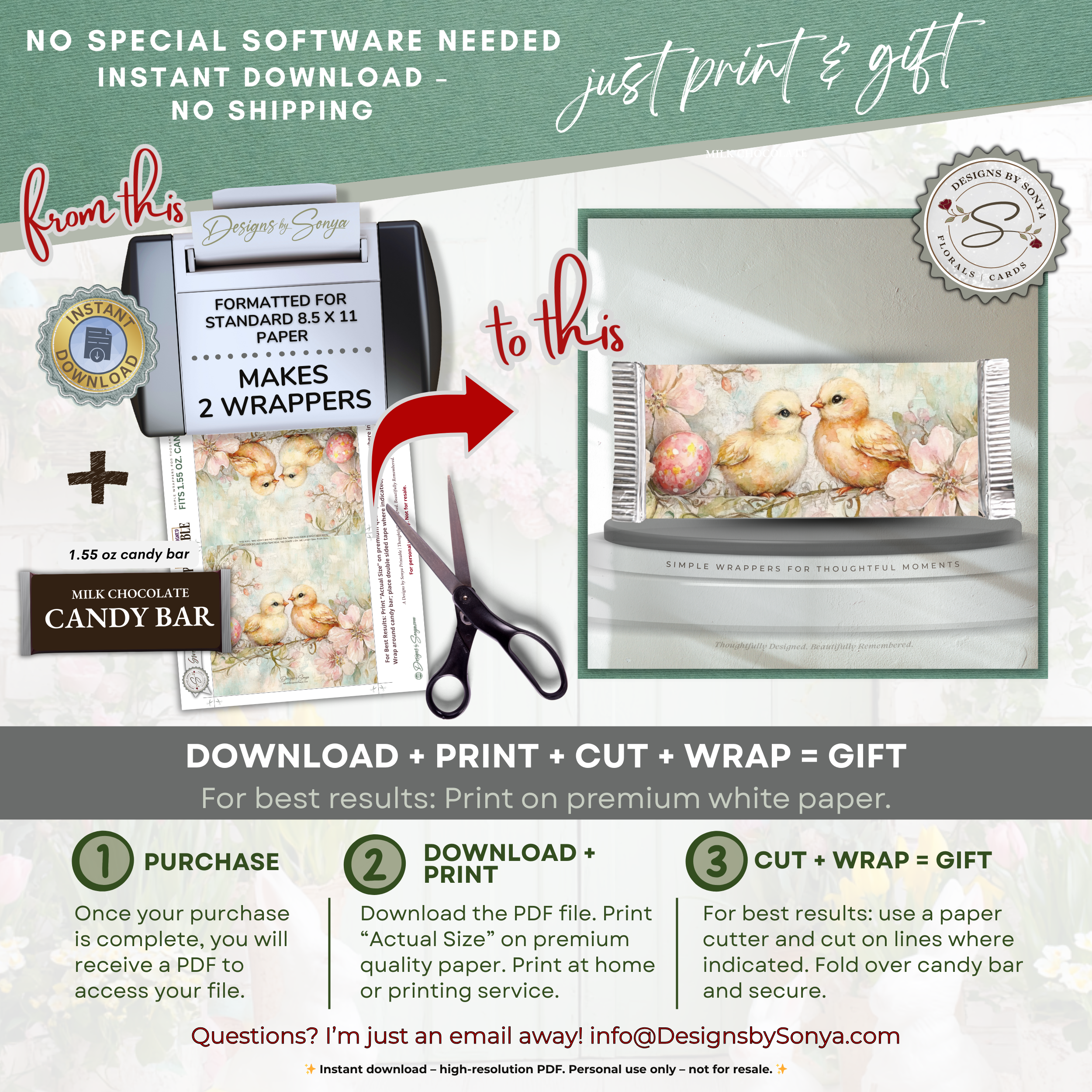 Baby Chick Easter Candy Bar Wrapper Printable – Watercolor Spring Happy Easter Chocolate Sleeve – Classroom, Church Treat Favor