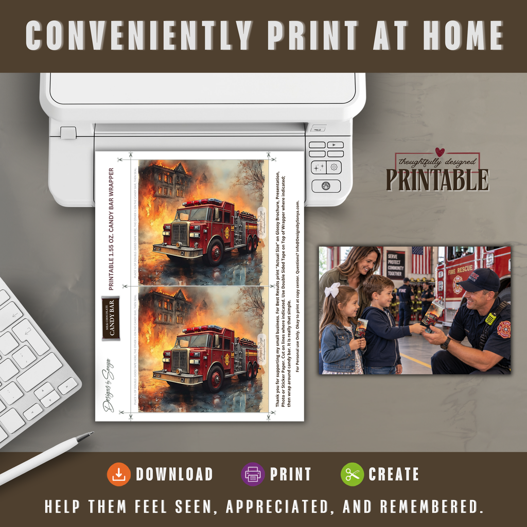 Printable Firefighter Candy Bar Wrapper | Fire Truck & Fire Rescue Appreciation Gift | 1.55 oz Chocolate Bar