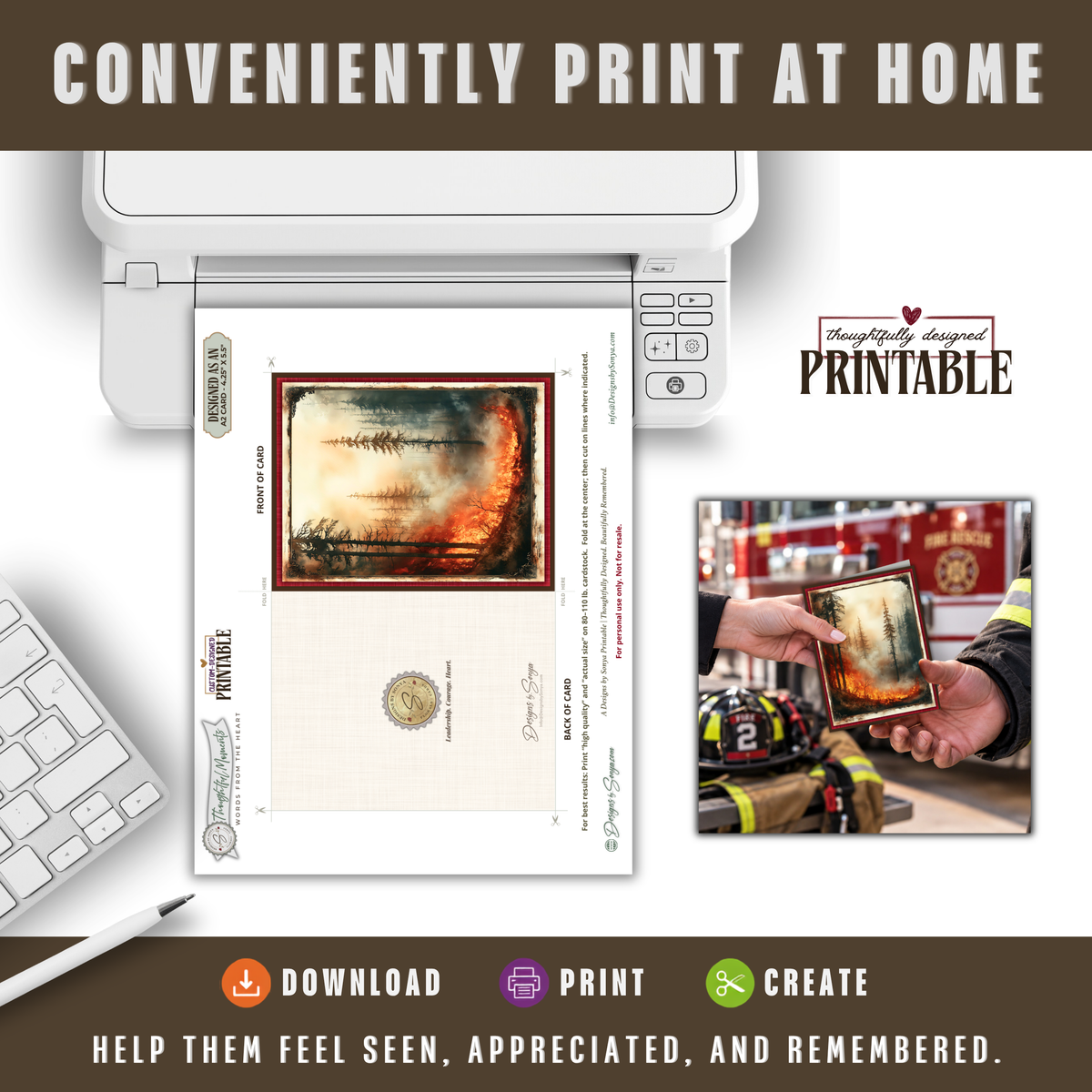 Printable Wildland Firefighter Thank You Card | A2 Wildfire Appreciation Card | Forest Fire & First Responder Card