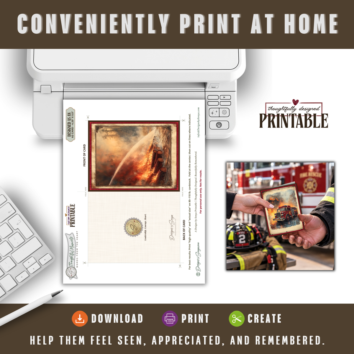 Printable Wildfire Firefighter Thank You Card | A2 Wildland Firefighter Appreciation Card | Fire Crew & First Responder Card