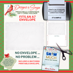 Matching Printable Christmas Envelope
Snow Much printable Christmas gift card holder with matching DIY holiday envelope template. Designed to fit standard A7 size.