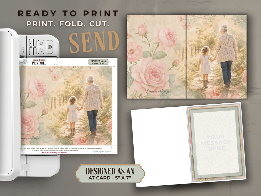 Grandmother Greeting Card, Grandma Gift from Granddaughter, 5" x 7" Printable, Thinking of You, Floral Keepsake Birthday Digital Download