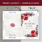 Printable Birthday Card for Mom | Elegant Red Rose Floral Greeting Card | A Mother's Love | A7 5x7 PDF