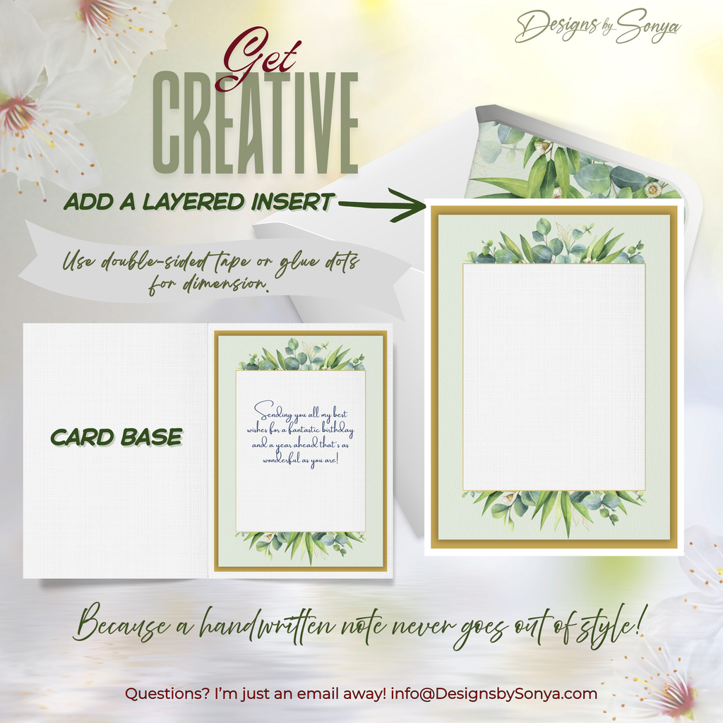 Printable Birthday Card with Cake Design | A7 5x7 Digital Greeting Card | Instant Download DIY Birthday Card with Envelope Liner