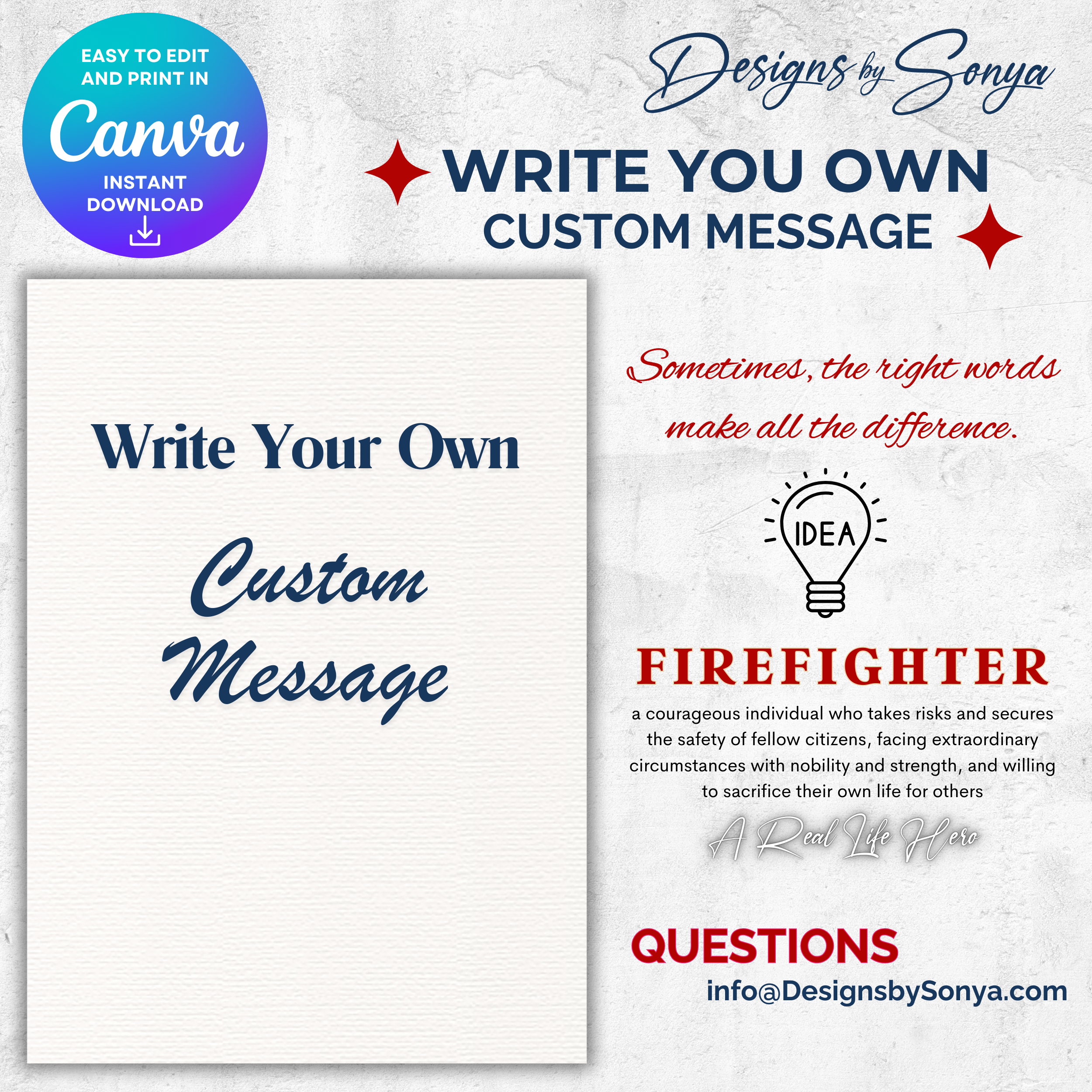 Firefighter Thank You Card | Editable Printable Canva Template | Fireman Appreciation Gift | First Responder Greeting Card, Instant Download