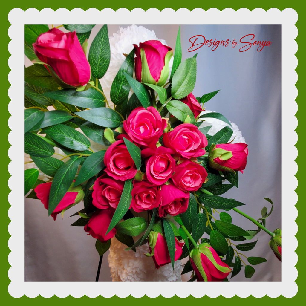 Eternal Love Standing Cross - White Carnations and Red Roses Memorial
