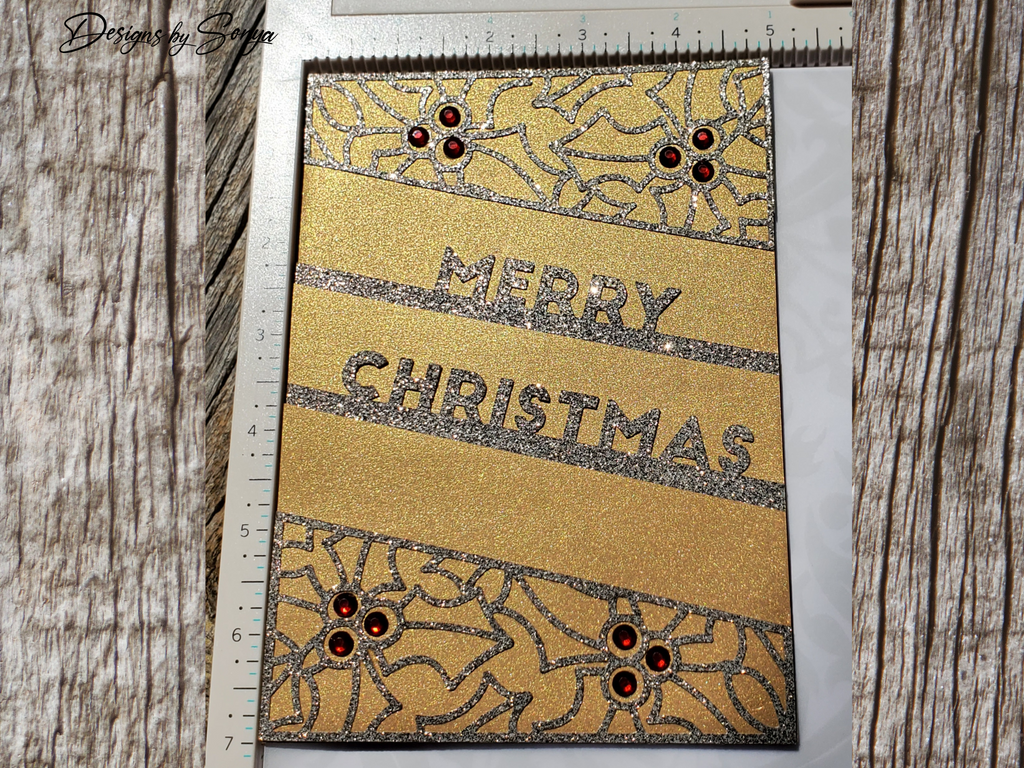 Handmade Gold Glitter Christmas Card with Holly Design – Elegant A7 Holiday Greeting for Corporate Giving, Family, or Keepsake Gifting