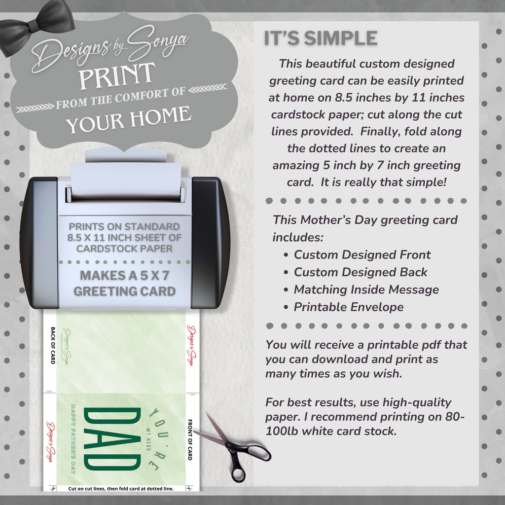 You're My Hero | Simple | Unique | Custom Designed Printable Greeting Card | Matching Message & Envelope | Instant Download | Print at Home