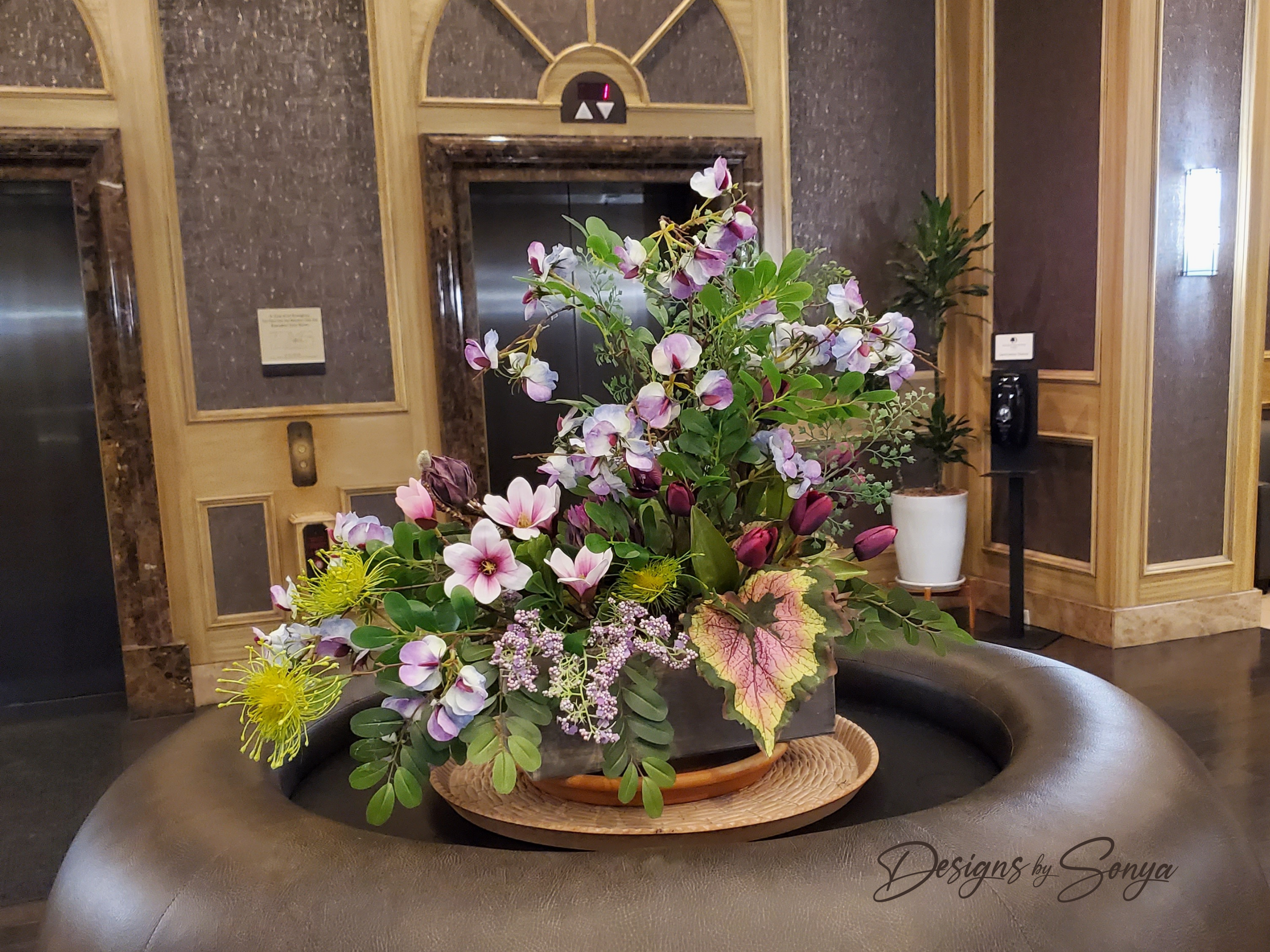 Lifelike | Exquisite | Asymmetrical | Large Flower Arrangement | Magenta Tulips, Pink Magnolias, Purple Sweet Peas | Unique Mothers Day Gift