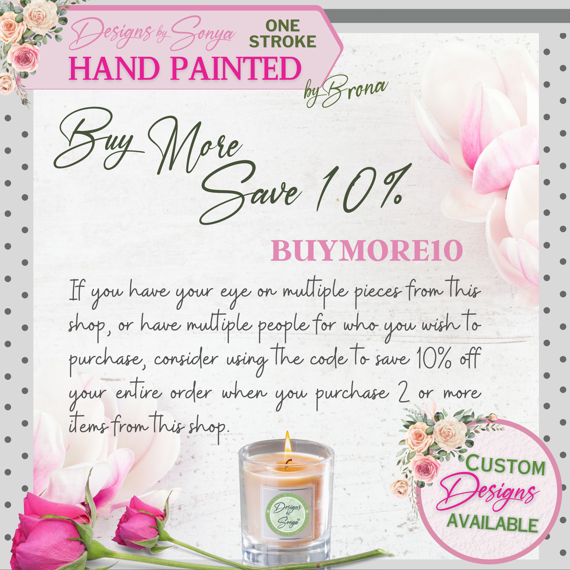 Unique One Stroke | Hand Painted Enamel Glass Votive | Candle Holder | Pink Rose Design | Original Work of Art | Mother's Day Gift | Signed