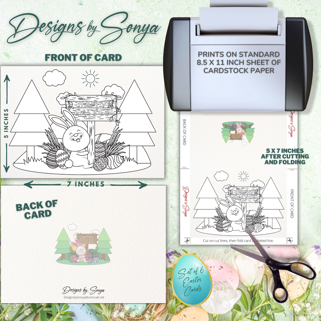 Set of 6 Custom Designed 5 x 7 Printable Happy Easter DIY Kid Coloring Greeting Card Classroom Activity - Instant Download - Print at Home