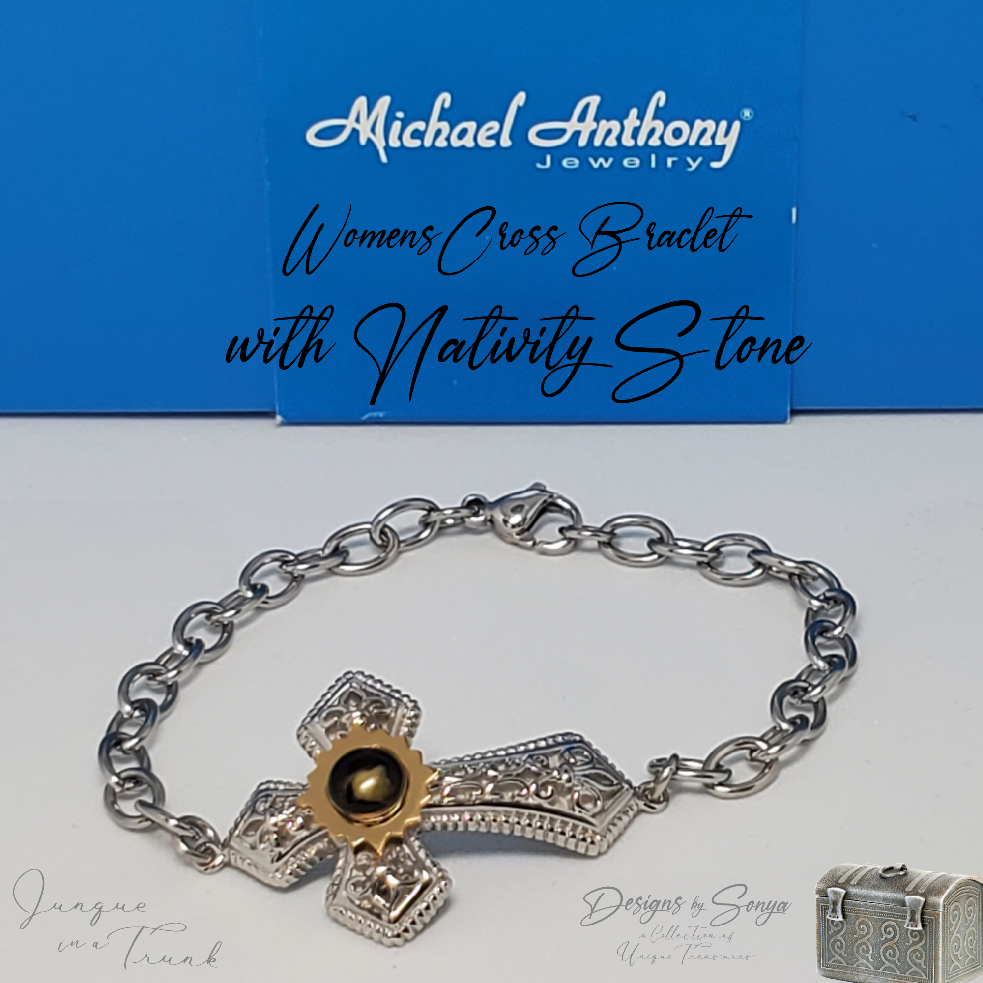 Rare | Nativity Stone Cross | Stainless Steel Bracelet | Certificate of Authenticity | New in Box | Mother's Day Gift | Limited Edition