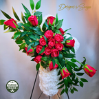 Eternal Love Standing Cross with Red Roses | Sympathy Florals for Funeral, Memorial, Cemetery
