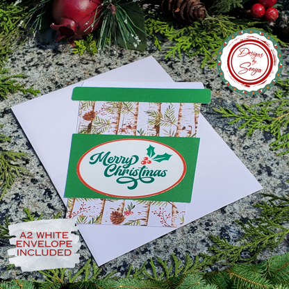 Rustic Birch Christmas Gift Card Holder – Handmade Holiday Envelope with Pinecones & Holly for Teachers, Friends, Coworkers