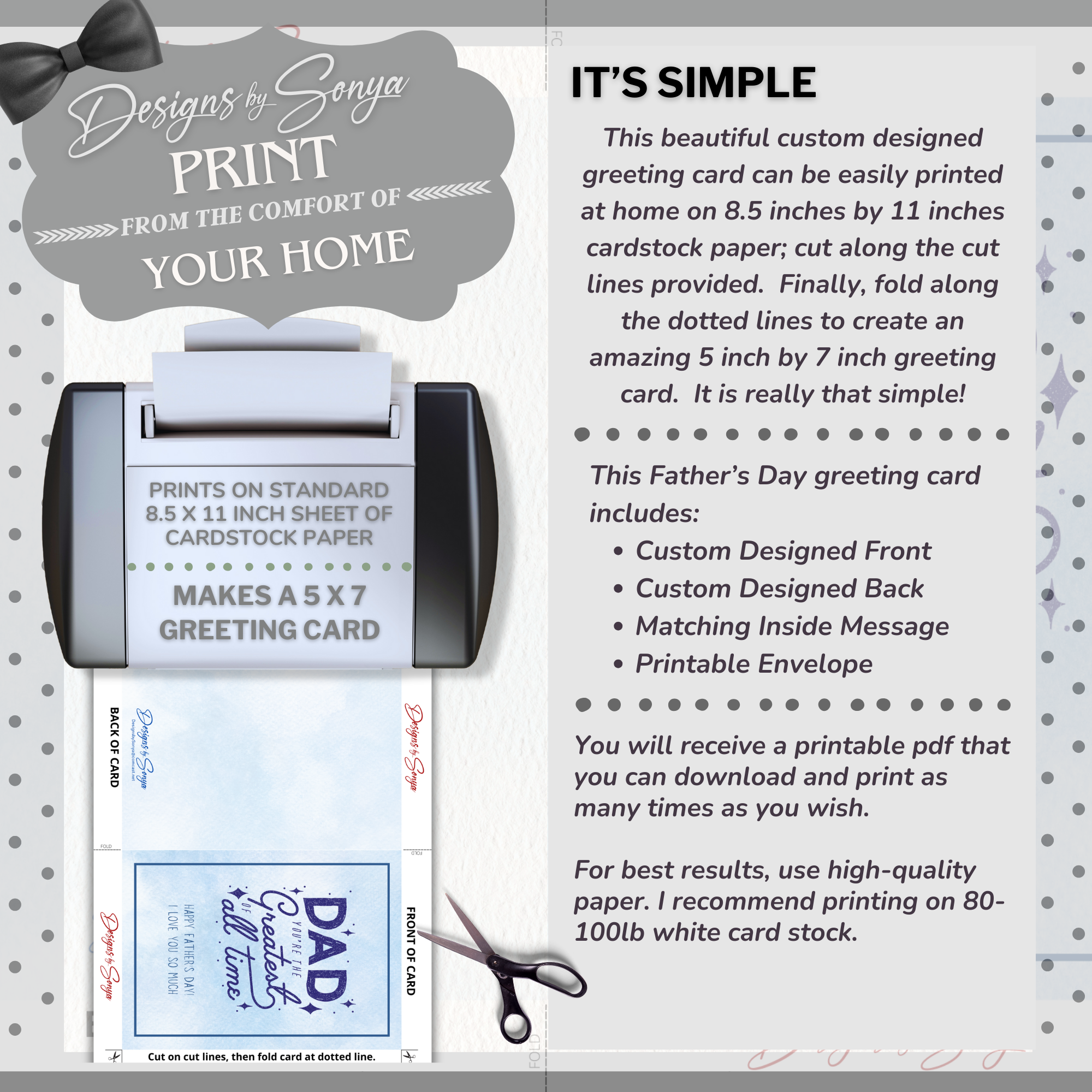 Greatest Dad | Simple | Unique | Custom Designed | Printable Greeting Card | Matching Message & Envelope | Instant Download | Print at Home