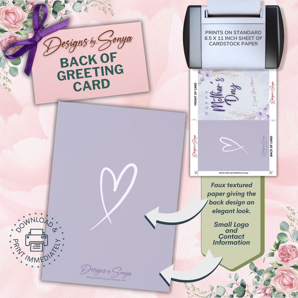 I Love You Mom | Custom Designed | 5 x 7 Printable Greeting Card | Matching Envelope Included | Instant Download | Print from Home