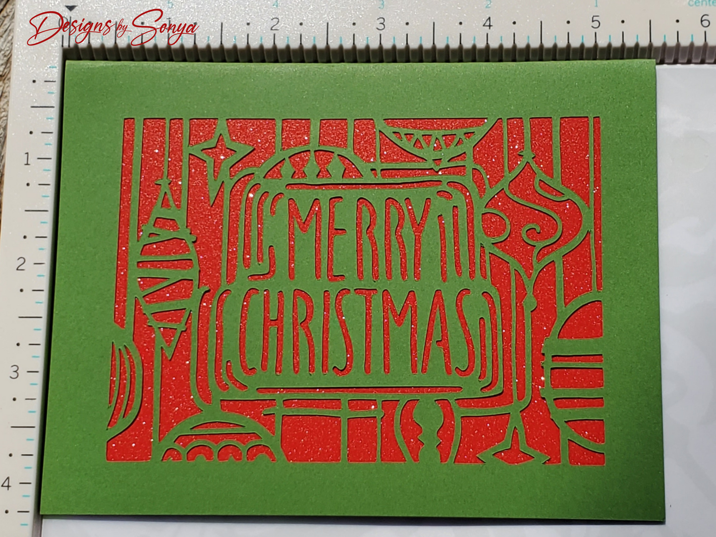Elegant Merry Christmas Card | Handcrafted A2 - 4.25"x5.5" | Unique Green and Red Laser Cut | Festive Holiday Season's Greetings Card