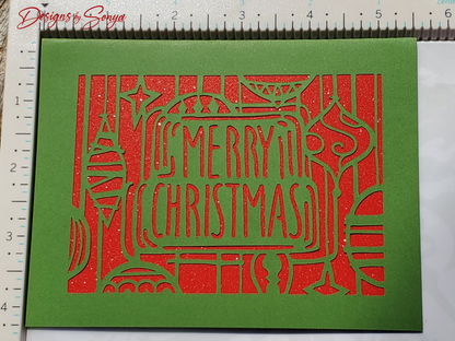 Elegant Merry Christmas Card | Handcrafted A2 - 4.25"x5.5" | Unique Green and Red Laser Cut | Festive Holiday Season's Greetings Card