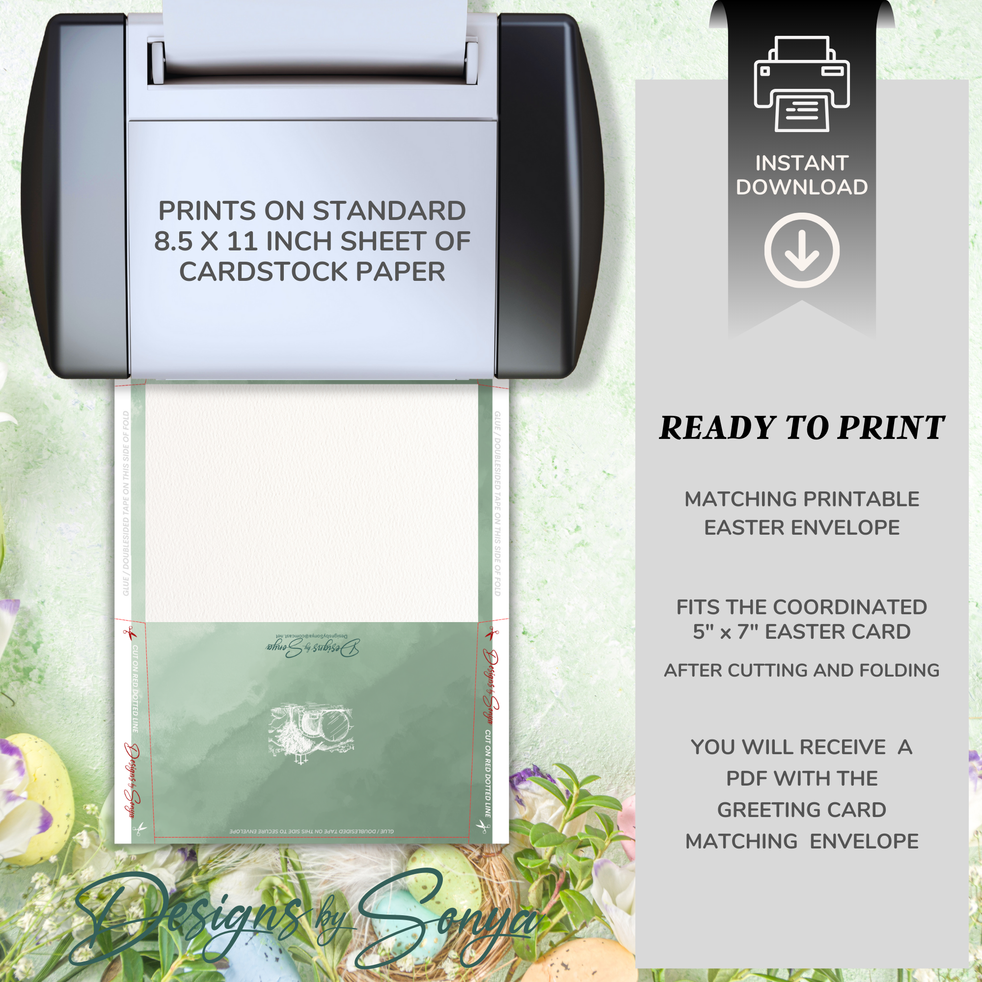 Custom Designed 5 x 7 Printable Card - He is Risen w/ Gold Cross | Inside Greeting and Envelope Included - Instant Download - Print from Home