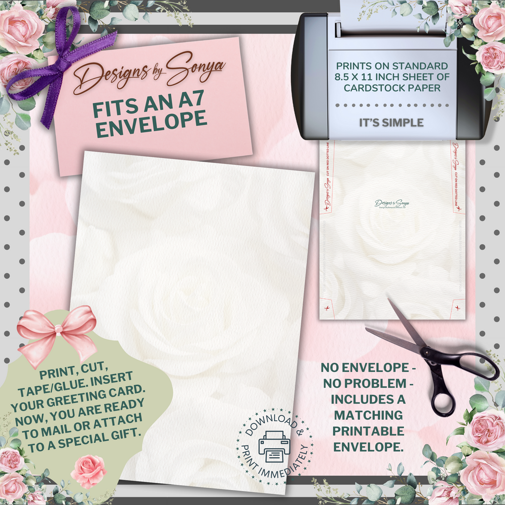 Elegant Gold & Floral Birthday Card 5x7 | Printable Birthday Card | Fits A7 Envelope | Custom Insert Message | Digital Download | Print at Home