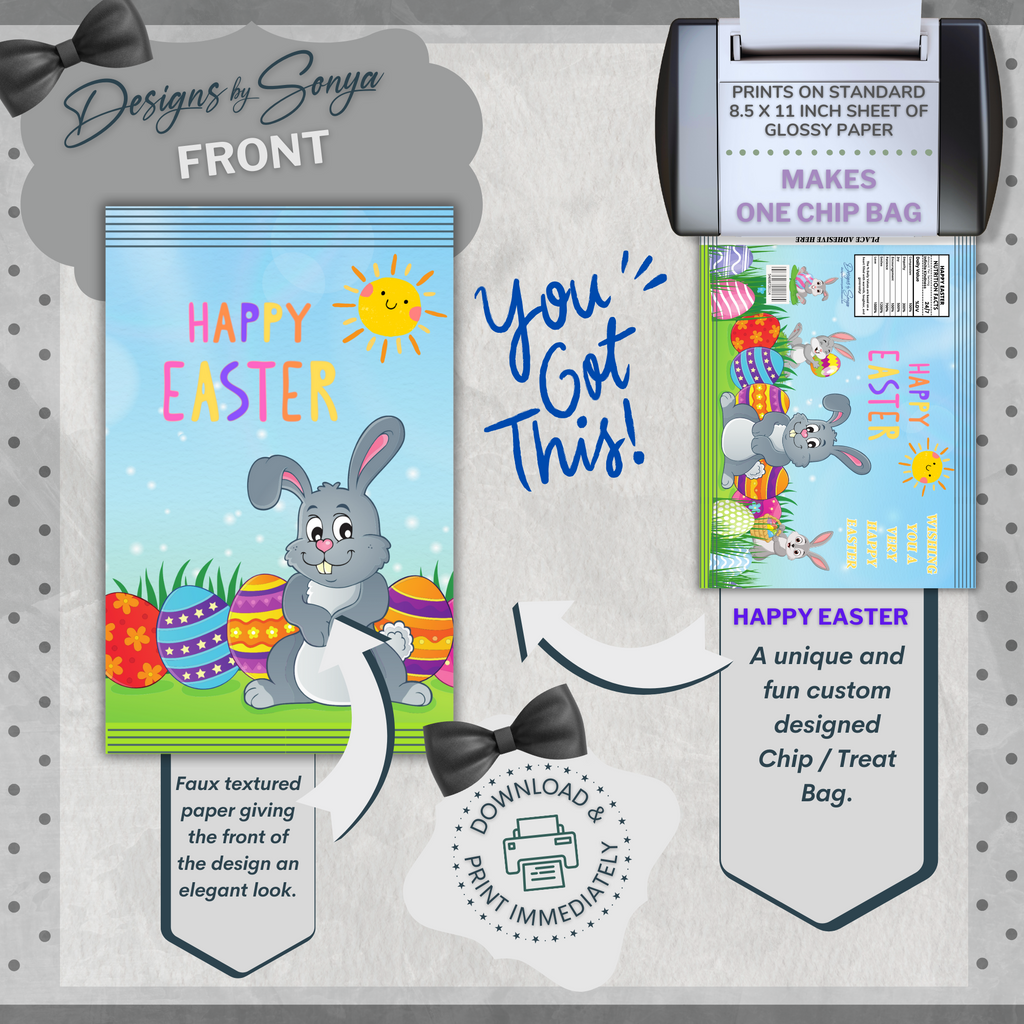 Custom Designed Easter Bunny Chip or Treat Bag | Classroom Party Favor | Simple | Unique | Teacher Gift | Instant Download | Print at Home