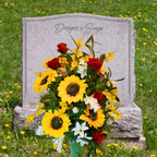 Sunflower and Red Roses Silk Cemetery Vase Insert – Artificial Grave Flower Arrangement | Summer Centerpiece or Memorial Floral Decoration