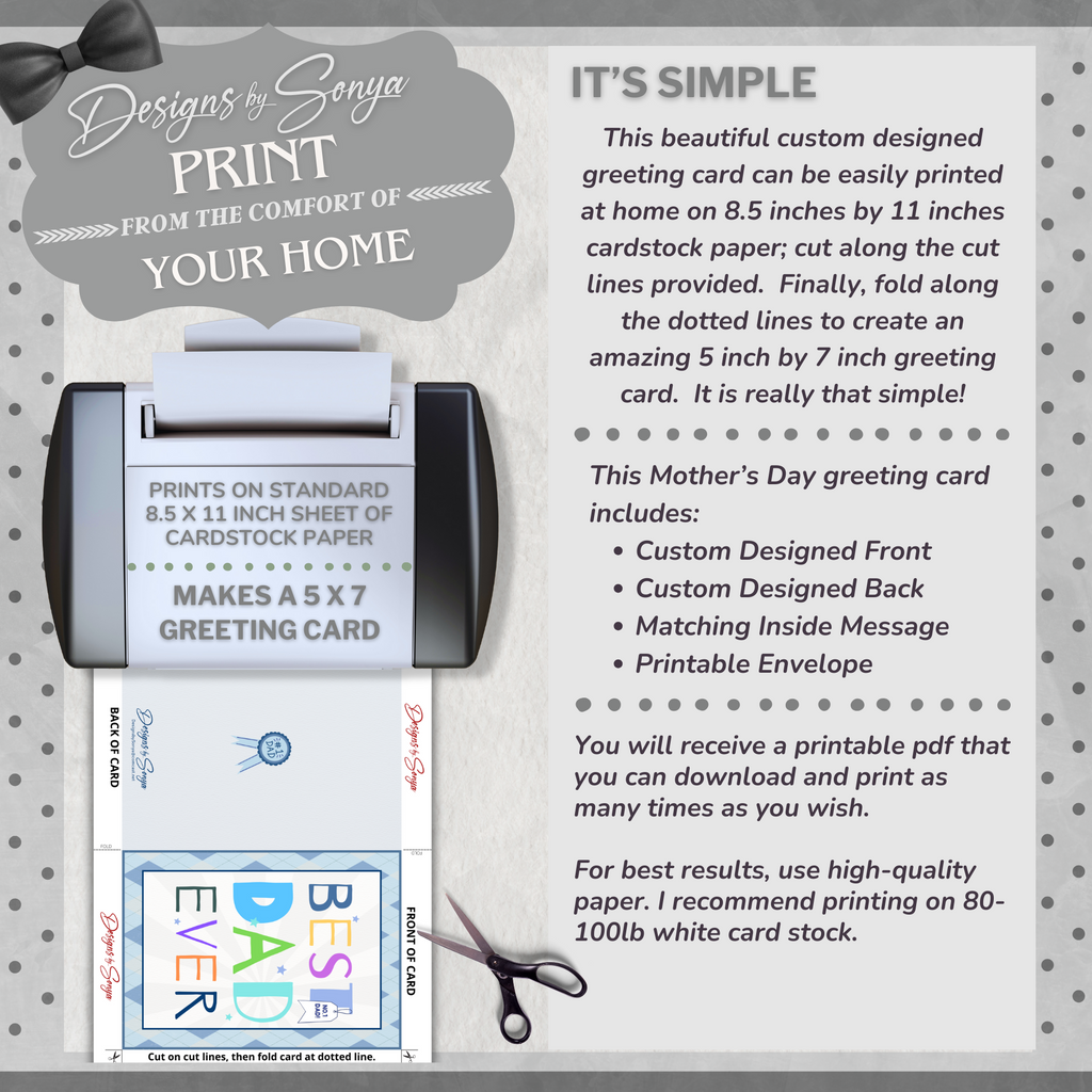 Father's Day - Best Dad Ever | Custom Designed | Printable Greeting Card | Matching Envelope Included | Instant Download | Print at Home