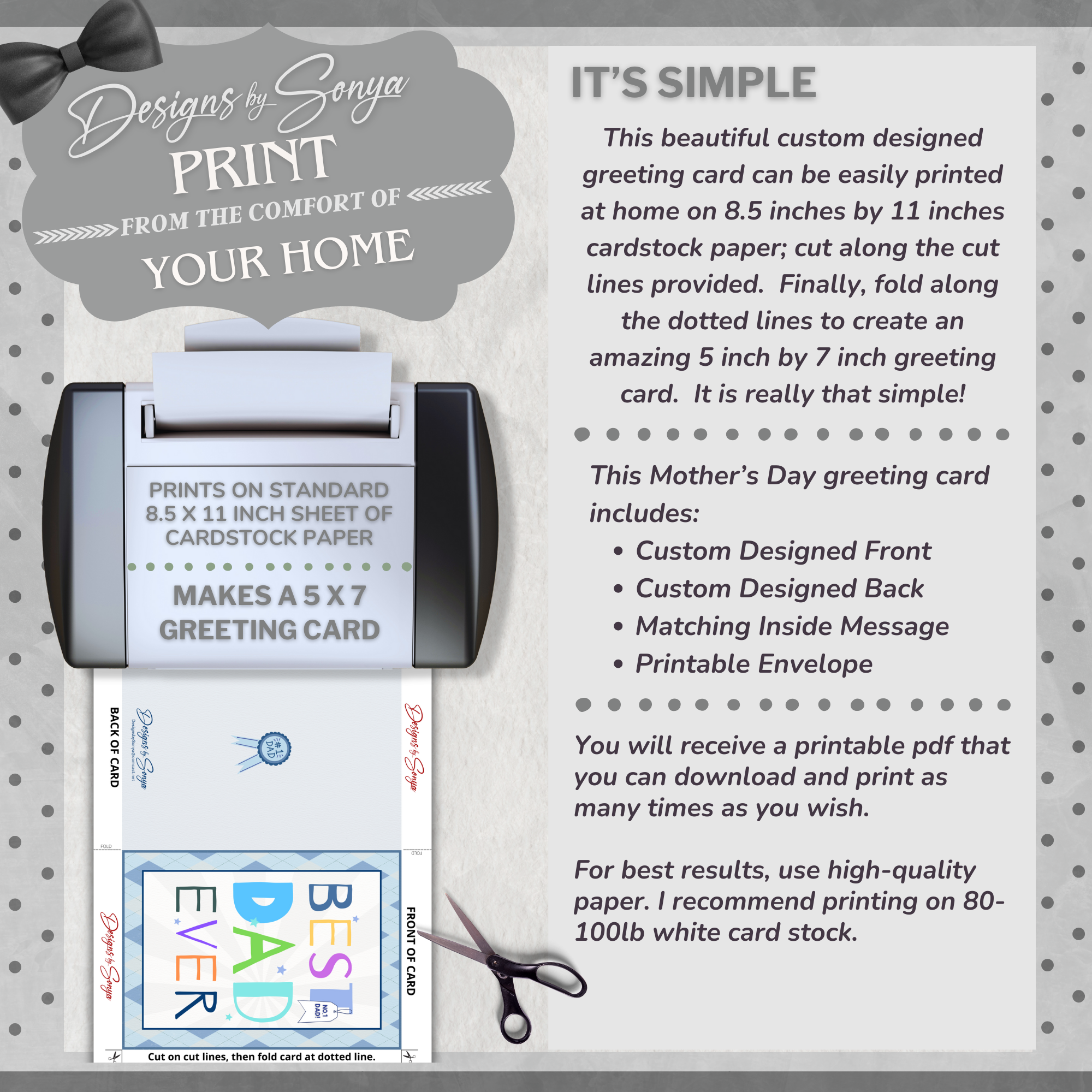 Father's Day - Best Dad Ever | Custom Designed | Printable Greeting Card | Matching Envelope Included | Instant Download | Print at Home