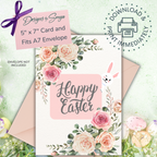 Elegant Custom Designed 5 x 7 Printable Greeting Card - Floral Design of Pink and Beige Roses adorned with "Happy Easter" - Instant Download