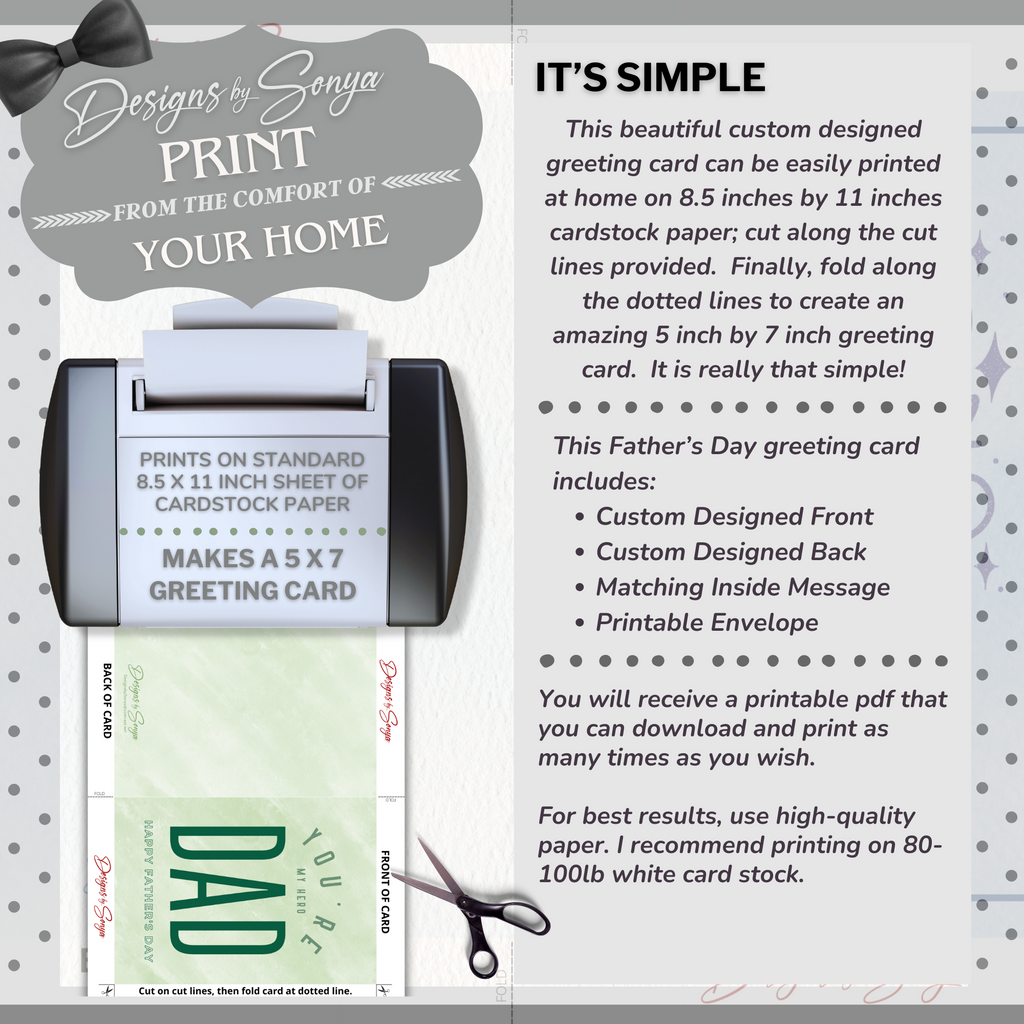 Father's Day | Simple | Unique | Custom Designed | Printable Greeting Card | Matching Envelope Included | Instant Download | Print at Home