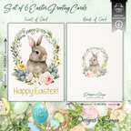 Elegant Custom Designed Set of 6 Printable 5 x 7 inch Happy Easter Greeting Cards - Floral Designs with an Adorable Rabbit -Instant Download
