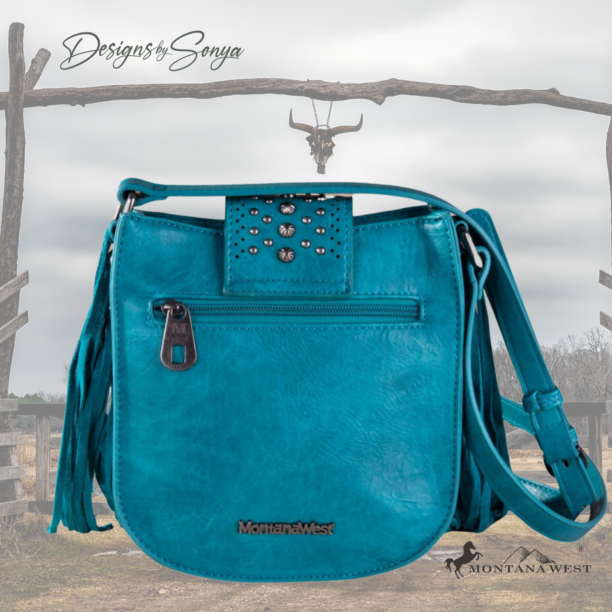 Montana West Turquoise Hand-Tooled Floral Crossbody Fringe Purse with Concealed Carry | Turquoise | MW1249-8360TQ