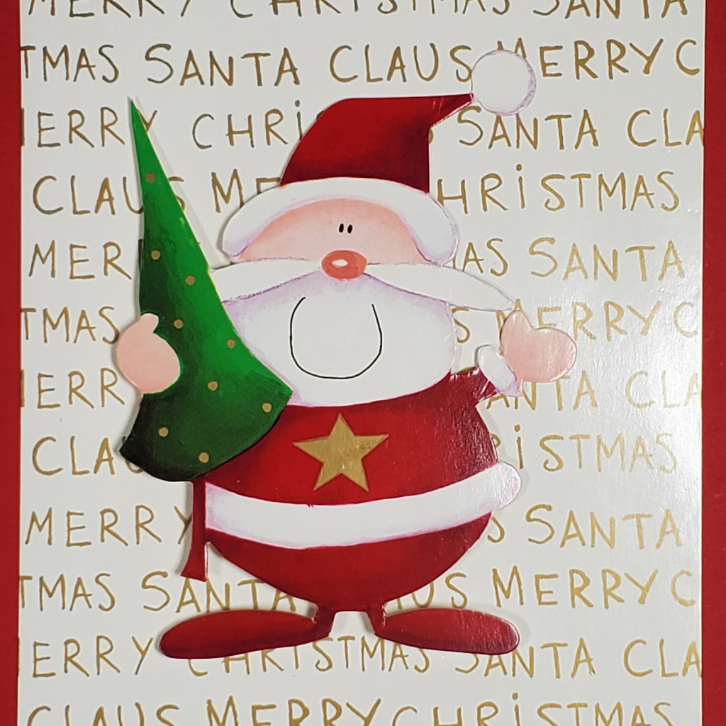 Handcrafted Santa Christmas Card with Gold Lettering | A2 Holiday Card | Red & Green, Unique Design